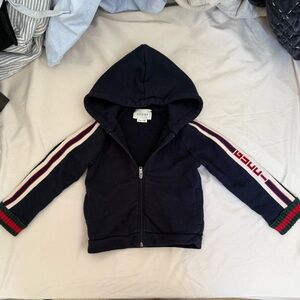 Gucci Kids Navy Zip-Up Hoodie with Stripes